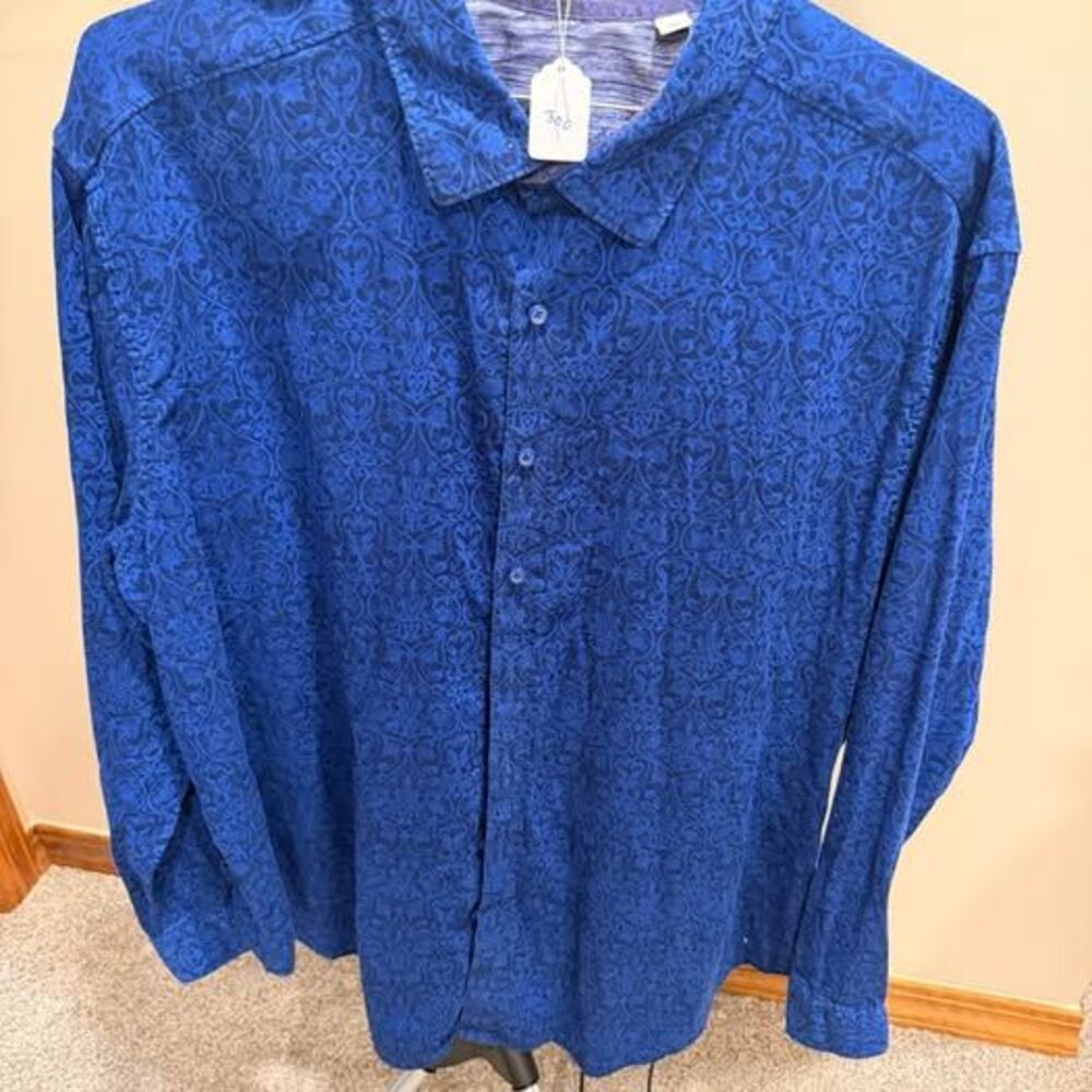 Robert Graham Men's Blue Patterned Long Sleeve Button Up Shirt 2XLT
